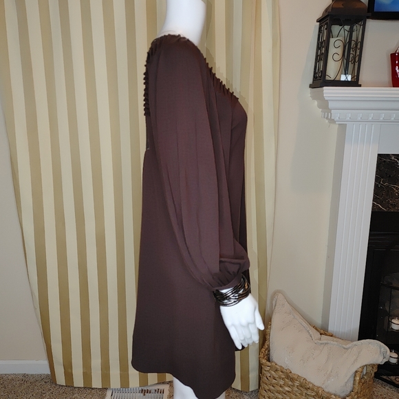BCBGMAXAZRIA BISHOP SLEEVE DRESS, BROWN XS - Picture 4 of 7